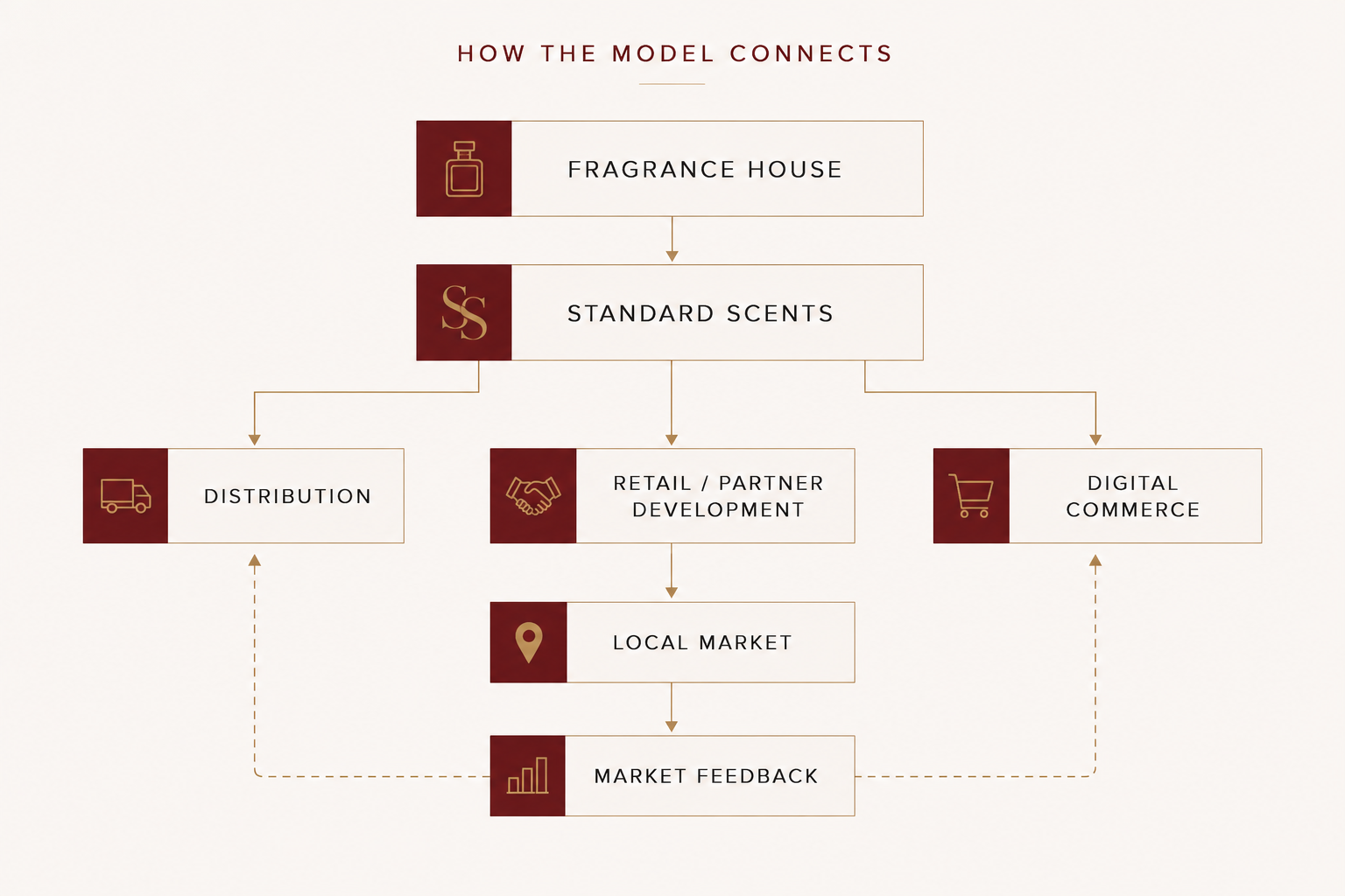 How the Standard Scents distribution model connects fragrance houses, distribution, retail and partner development, digital commerce, local markets and market feedback
